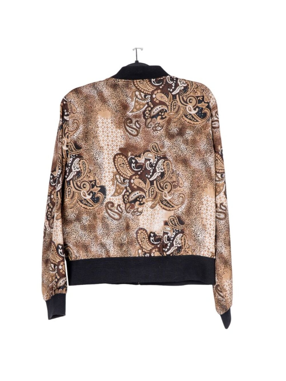 Paisley Silk Jacket L Womens VTG Leopard Print Brown Full Zipper Bomber Lined - Picture 6 of 6